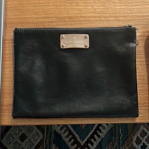 kate spade Black Travel Zip Pouch with Leather Plate